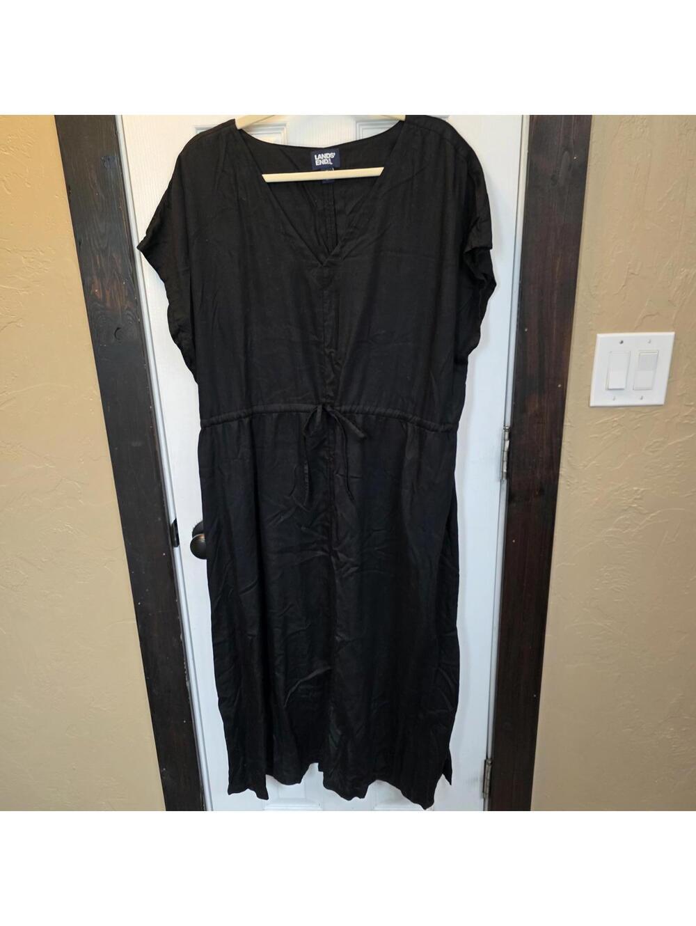 Lands' End Women's Black Dress with Drawstring Waist and Pockets- Size 18 NWOT